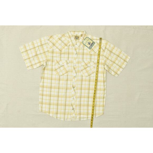Moda Tech Men's Yellow Plaid Western Snap Shirt Short Sleeve Regular Size L NWT - Picture 4 of 8